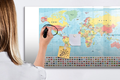 Dry erase board magnetic World map with places to mark