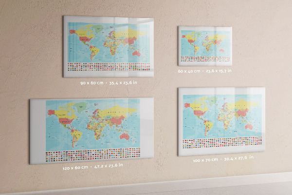 Dry erase board magnetic World map with places to mark