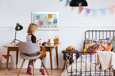 Dry erase board magnetic World map with places to mark