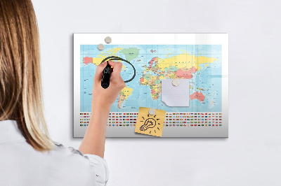 Dry erase board magnetic World map with places to mark