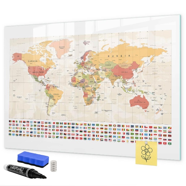 Magnetic dry erase board World map for photo personalization