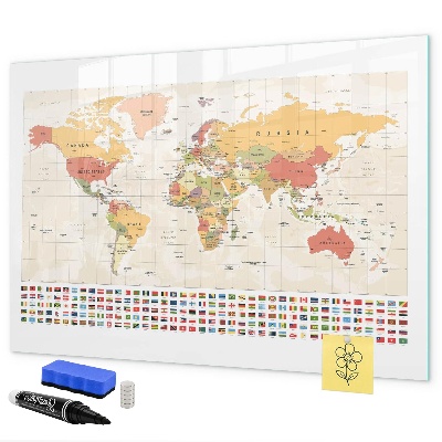 Magnetic dry erase board World map for photo personalization