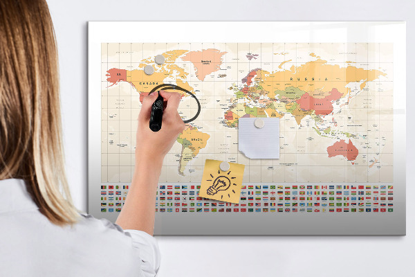 Magnetic dry erase board World map for photo personalization