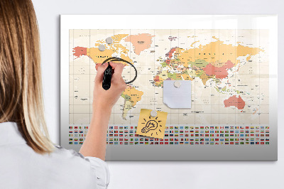 Magnetic dry erase board World map for photo personalization