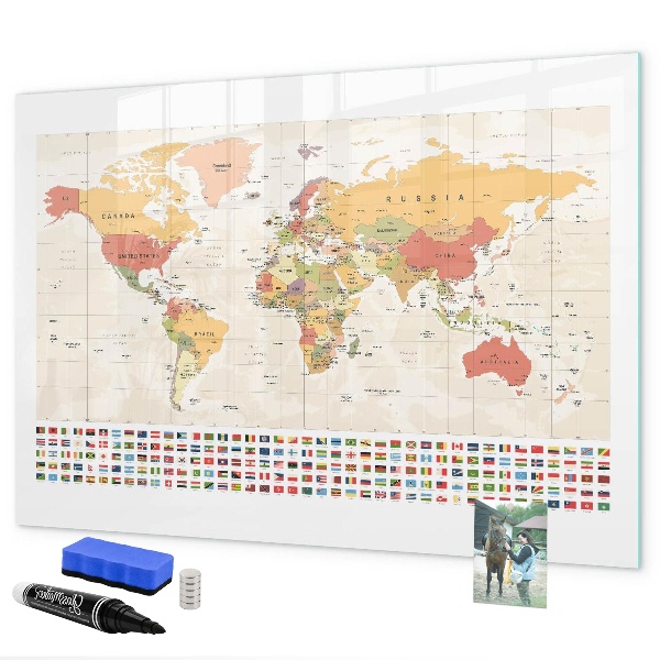Magnetic dry erase board World map for photo personalization