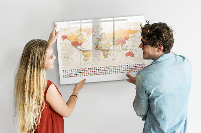 Magnetic dry erase board World map for photo personalization