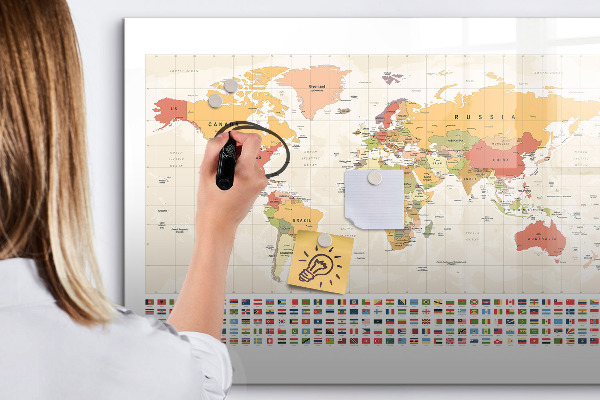 Magnetic dry erase board World map for photo personalization