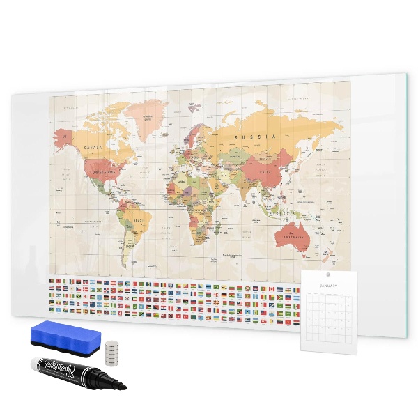 Magnetic dry erase board World map for photo personalization
