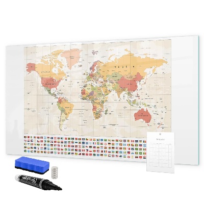 Magnetic dry erase board World map for photo personalization