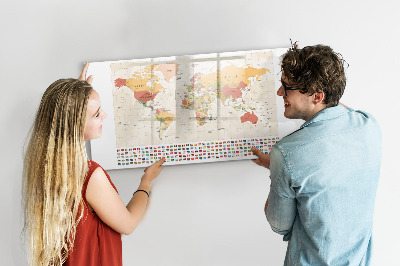 Magnetic dry erase board World map for photo personalization