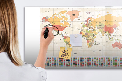 Magnetic dry erase board World map for photo personalization