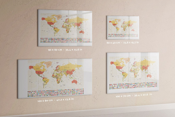 Magnetic dry erase board World map for photo personalization