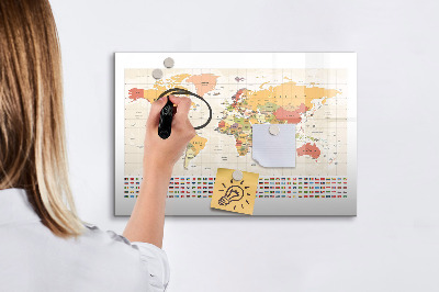 Magnetic dry erase board World map for photo personalization