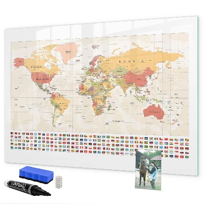 Magnetic dry erase board World map for photo personalization