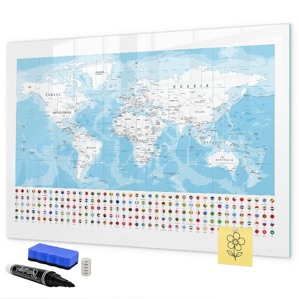 Dry erase board magnetic World map with places to mark