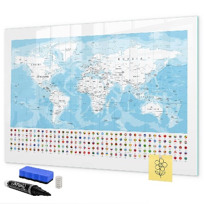 Dry erase board magnetic World map with places to mark