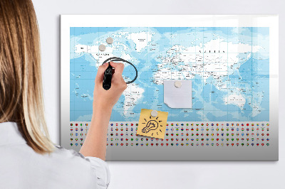 Dry erase board magnetic World map with places to mark