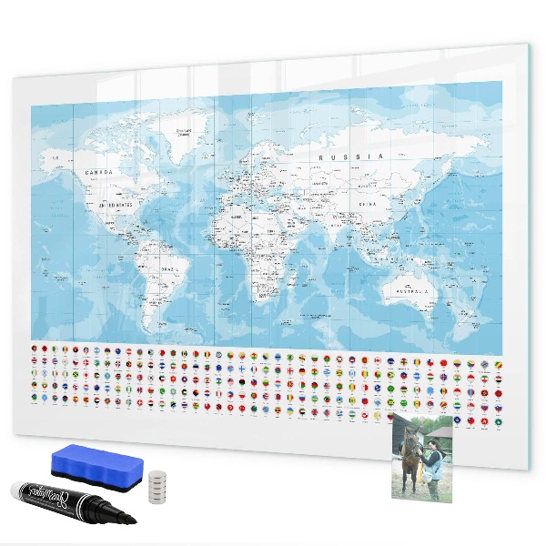 Dry erase board magnetic World map with places to mark
