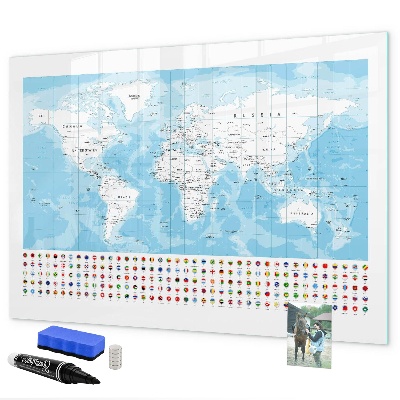 Dry erase board magnetic World map with places to mark