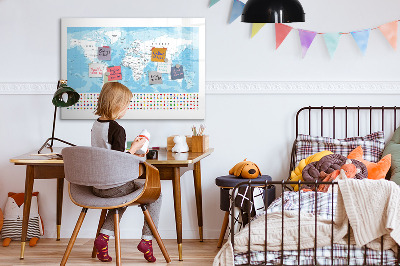 Dry erase board magnetic World map with places to mark