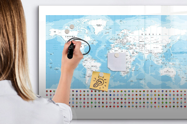 Dry erase board magnetic World map with places to mark