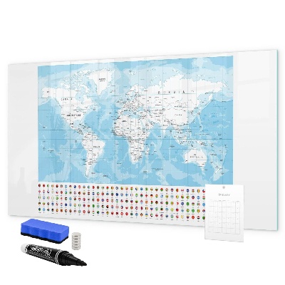 Dry erase board magnetic World map with places to mark