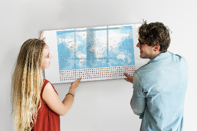 Dry erase board magnetic World map with places to mark