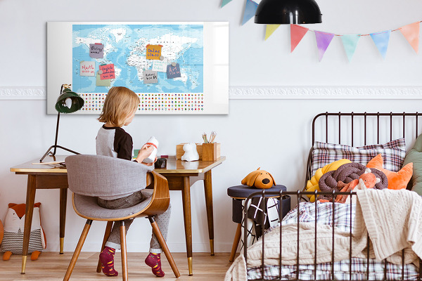 Dry erase board magnetic World map with places to mark
