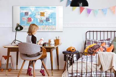 Dry erase board magnetic World map with places to mark