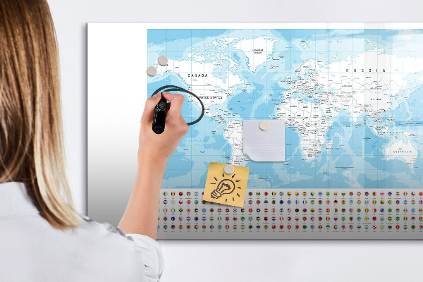 Dry erase board magnetic World map with places to mark