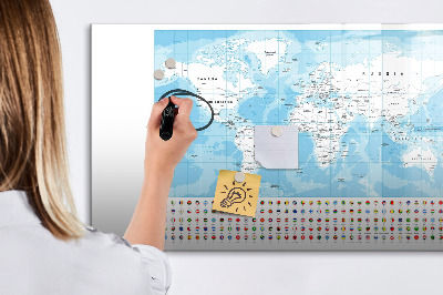 Dry erase board magnetic World map with places to mark