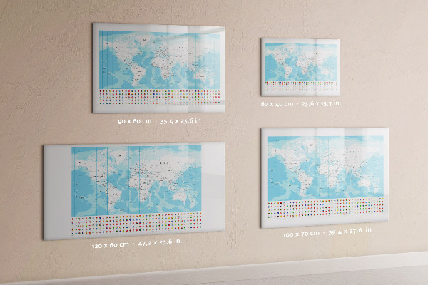 Dry erase board magnetic World map with places to mark