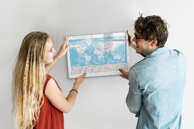 Dry erase board magnetic World map with places to mark