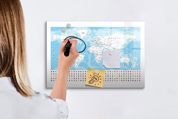 Dry erase board magnetic World map with places to mark