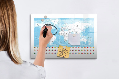 Dry erase board magnetic World map with places to mark