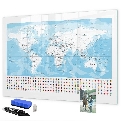 Dry erase board magnetic World map with places to mark