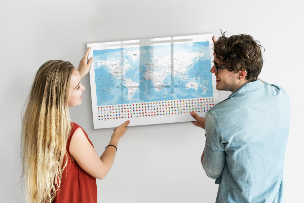 Dry erase board magnetic World map with places to mark