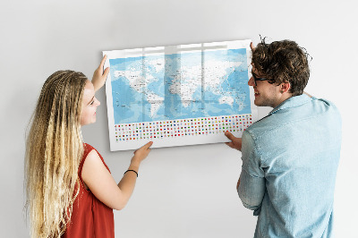 Dry erase board magnetic World map with places to mark