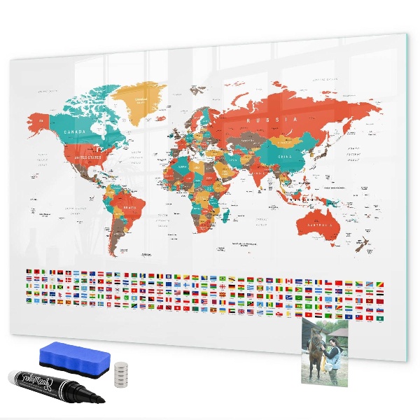 Magnetic dry erase board Interactive world map with photos