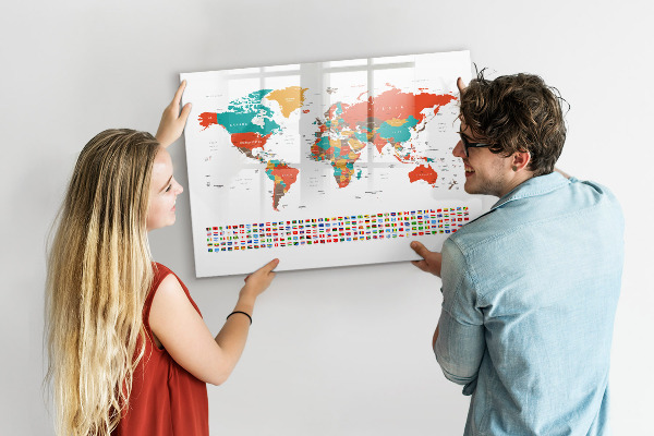 Magnetic dry erase board Interactive world map with photos