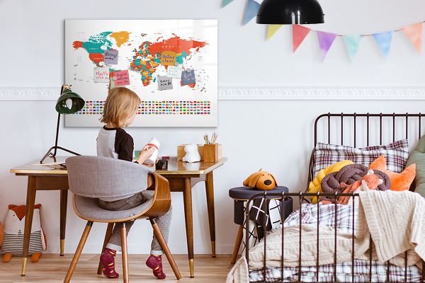Magnetic dry erase board Interactive world map with photos