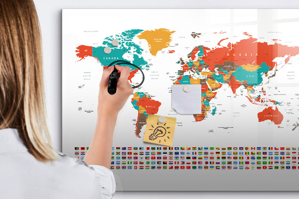 Magnetic dry erase board Interactive world map with photos