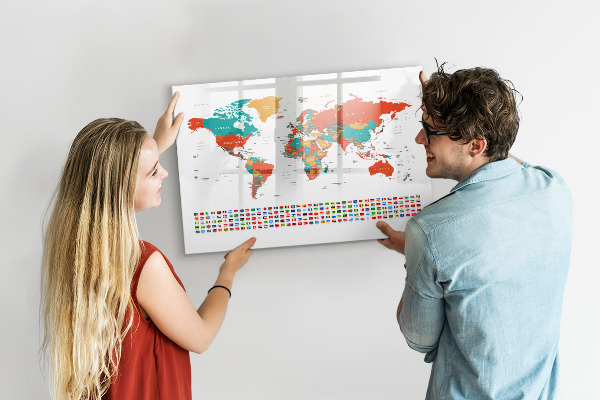 Magnetic dry erase board Interactive world map with photos