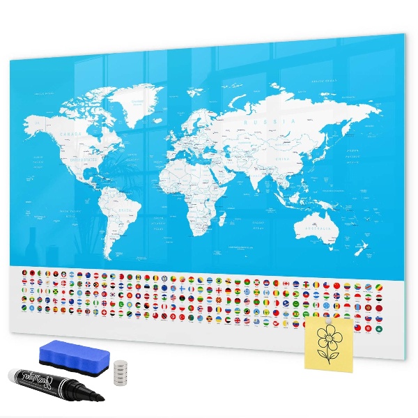 Dry erase board magnetic World map with photo locations