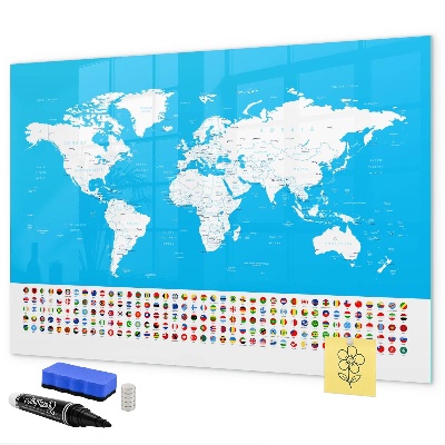 Dry erase board magnetic World map with photo locations