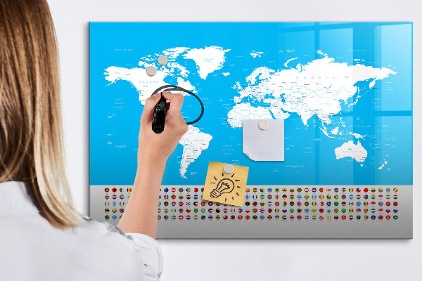 Dry erase board magnetic World map with photo locations