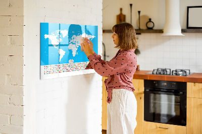 Dry erase board magnetic World map with photo locations