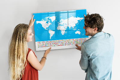 Dry erase board magnetic World map with photo locations