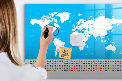 Dry erase board magnetic World map with photo locations