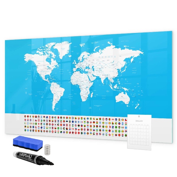 Dry erase board magnetic World map with photo locations